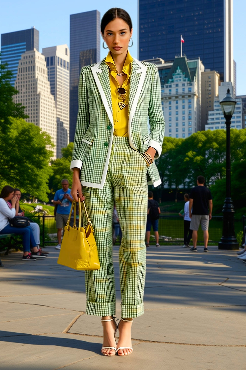 Women's Plaid Blazer and Pants Suit Set
