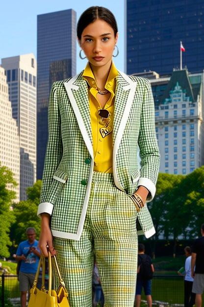 Women's Plaid Blazer and Pants Suit Set