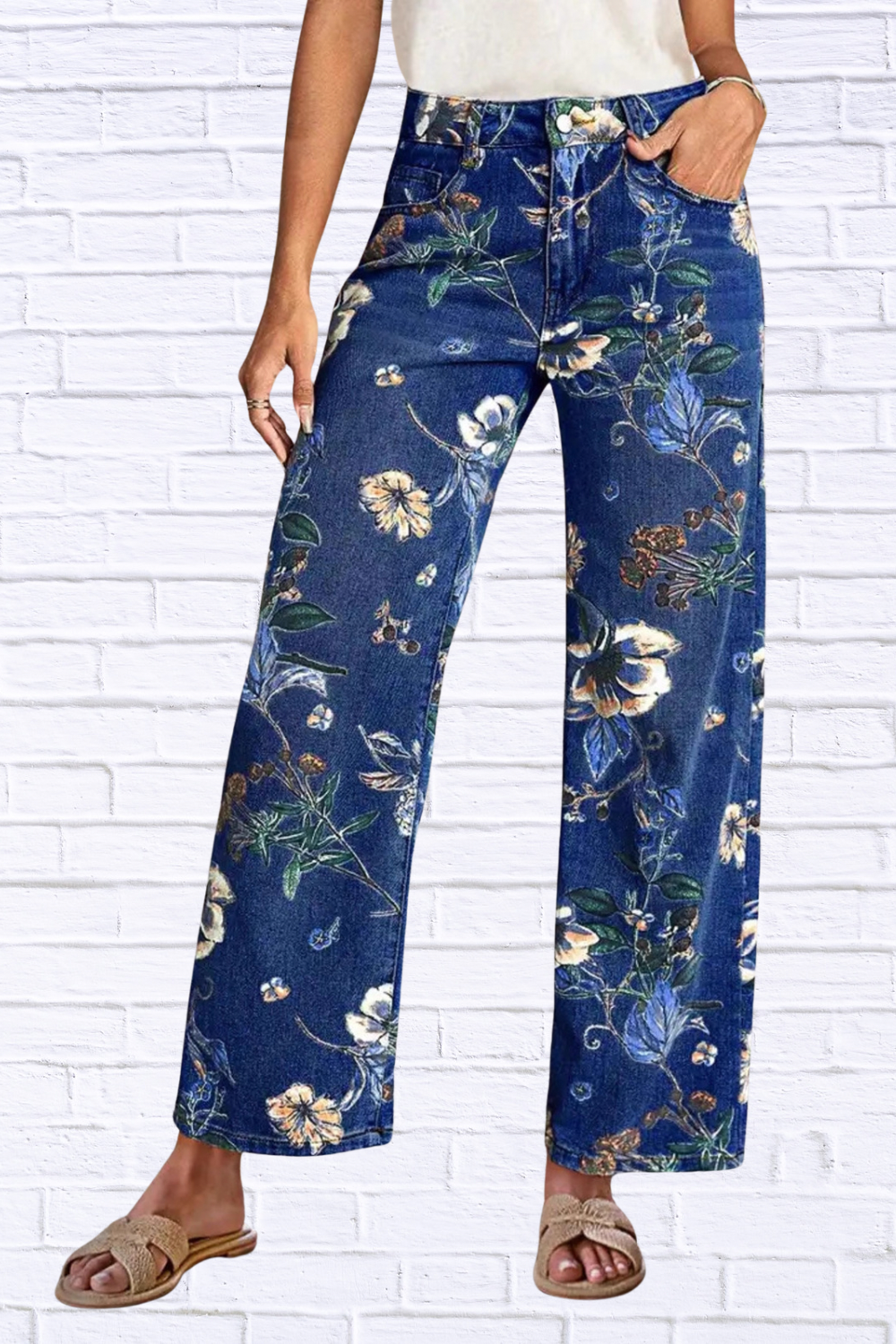Floral Print Wide Leg Jeans for Women | High Rise Boutique Denim Pants