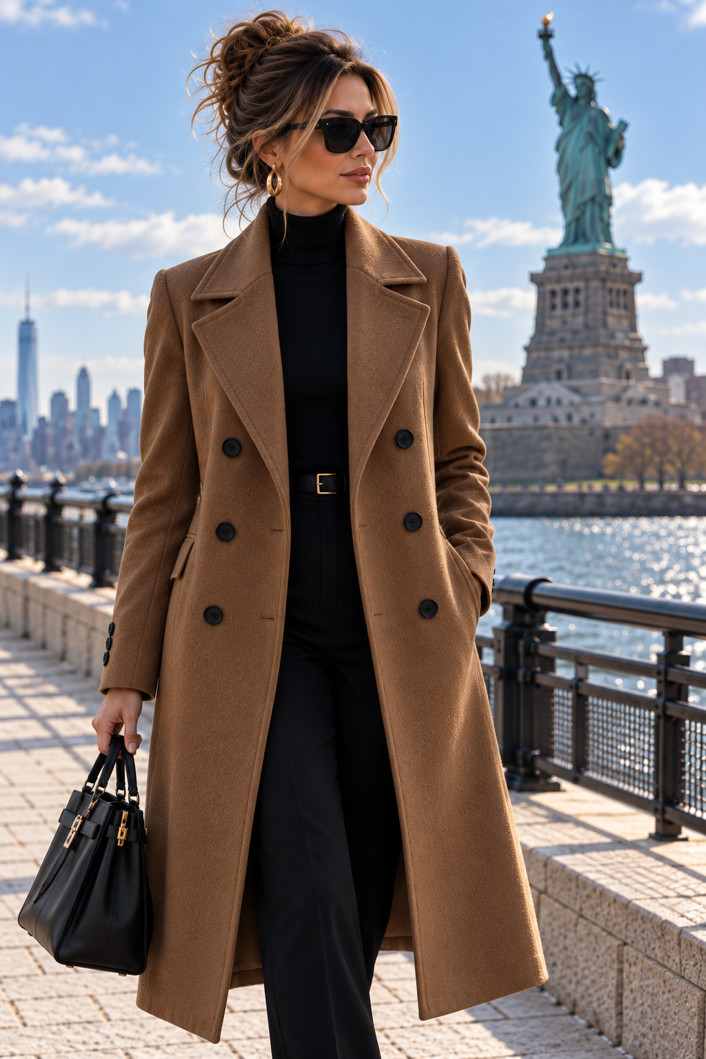 Double-Breasted Lapel Collar Coat for Women