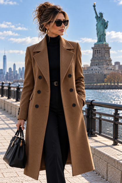 Double-Breasted Lapel Collar Coat for Women
