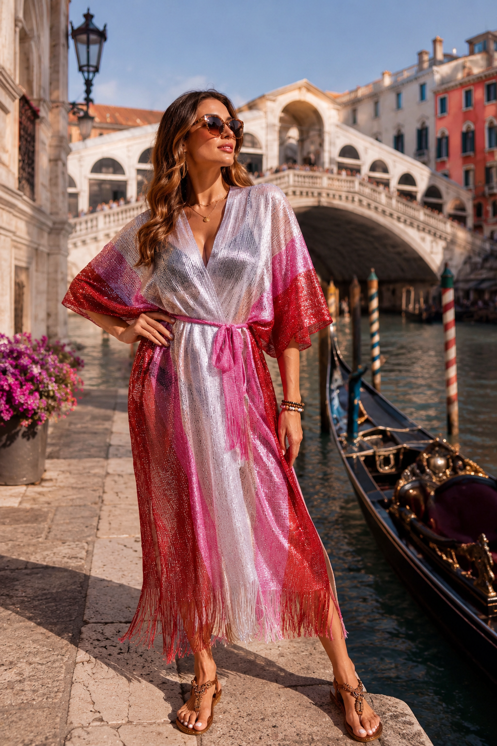 Gradient Fringe Kimono Cover-Up