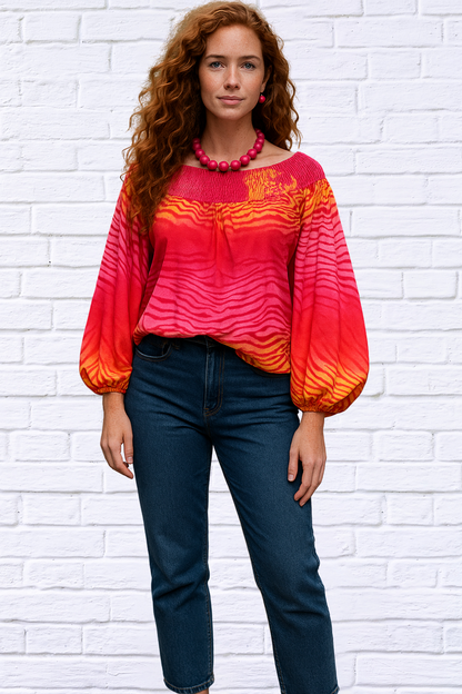 Fiery Sunset Balloon Sleeve Blouse XXL