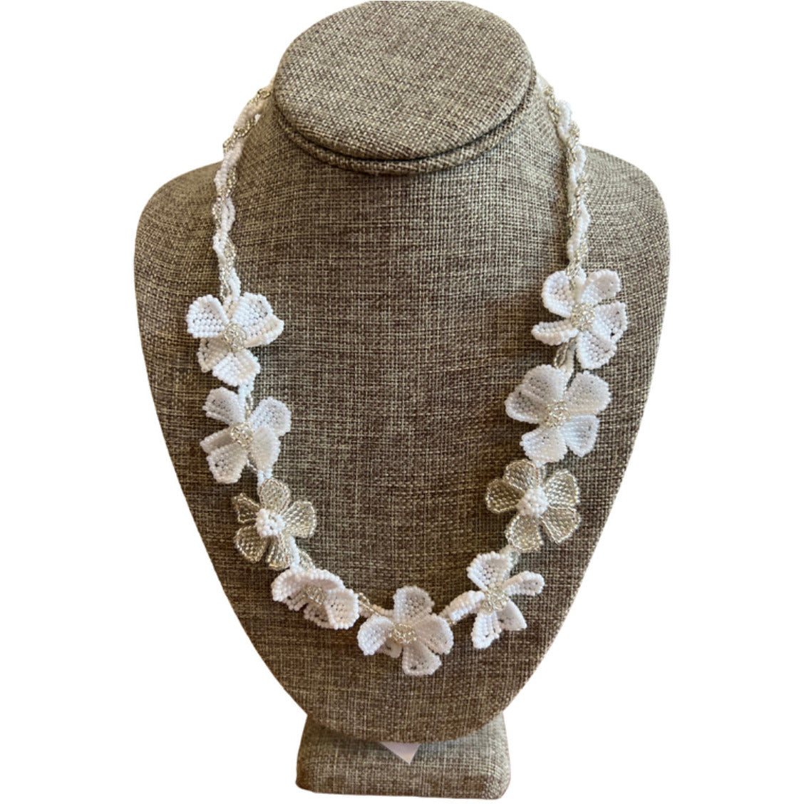 Tiny Hand Beaded Necklace White
