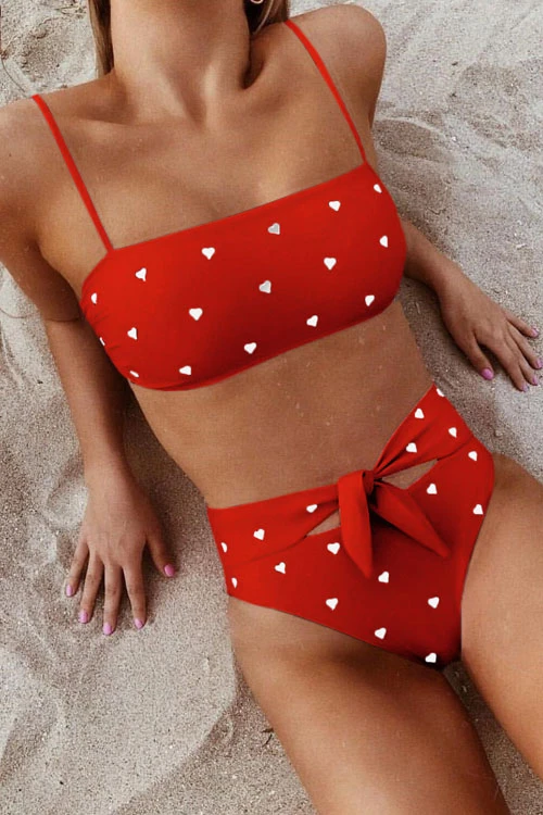 Clidress Cute Love Bow Waist Bikini
