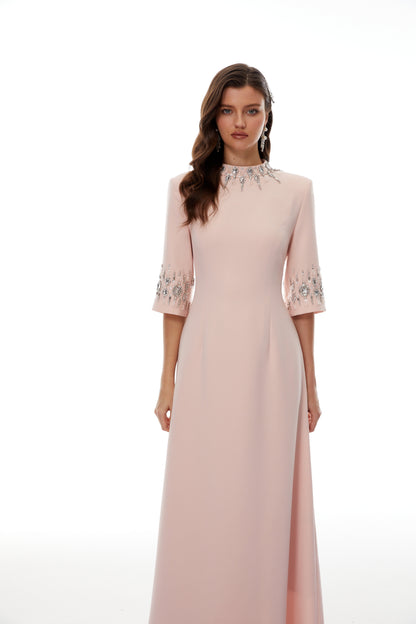 Klaudia Pink Embellished Corset Maxi Dress