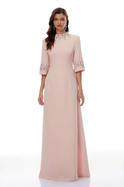 Klaudia Pink Embellished Corset Maxi Dress