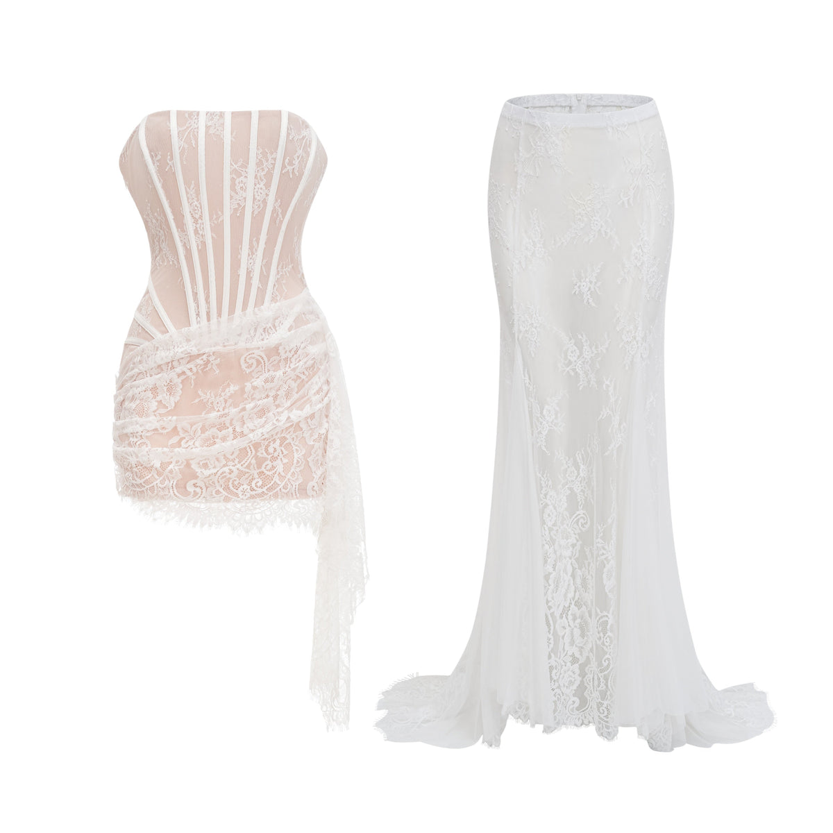 Margherita White Floral Lace Dress & Skirt Set