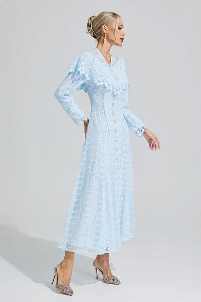 Martha Blue Embroidery Lace Dress