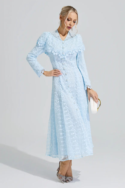 Martha Blue Embroidery Lace Dress