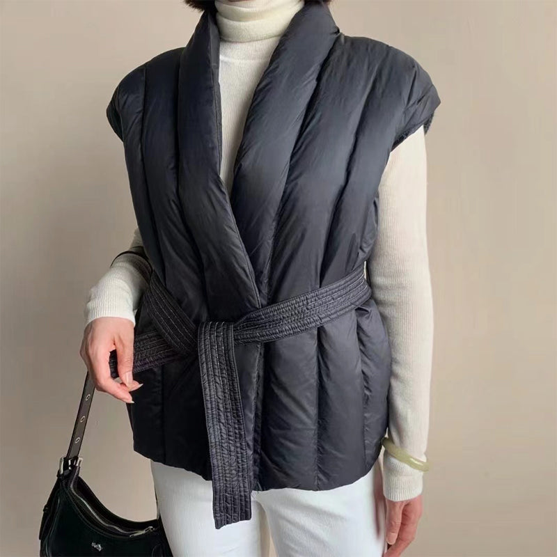 Soft Wrap Puffer Belted Vest