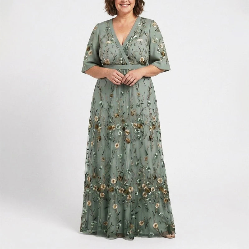 Millie - Women’s Embroidered Floral V-Neck Maxi Dress