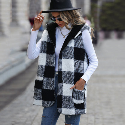 Velvet Plaid Sleeveless Vests