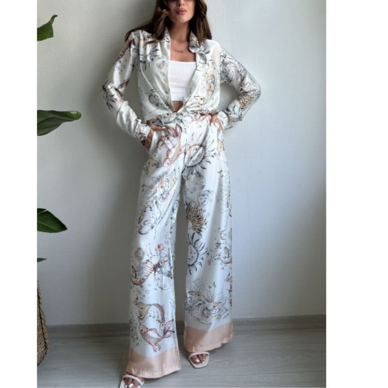 Sexy Printed Long Sleeved Top and Botto Two Piece Set Printing