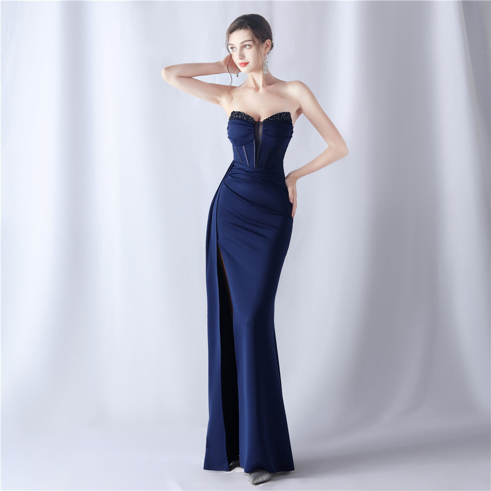 Sexy Strapless Solid Formal Gown purplish blue