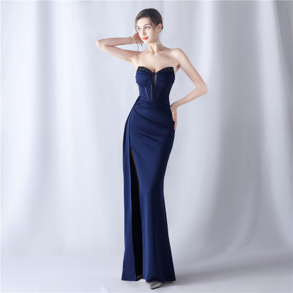 Sexy Strapless Solid Formal Gown purplish blue