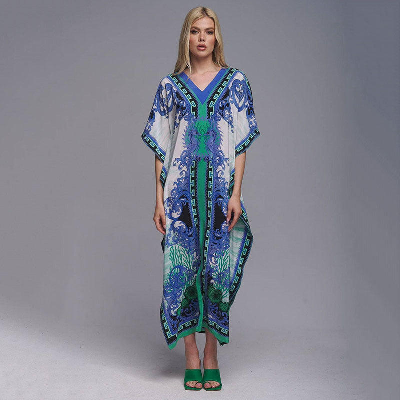 Skylar Vintage Printed Kaftan One Size Blue