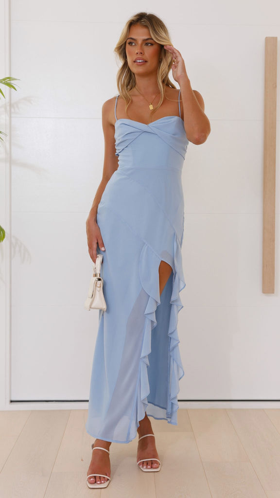 Slit Hemline Chiffon Cami Dress Blue