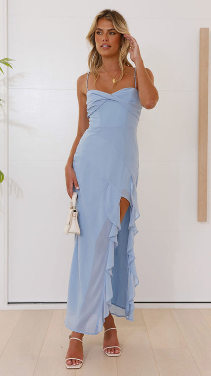 Slit Hemline Chiffon Cami Dress Blue