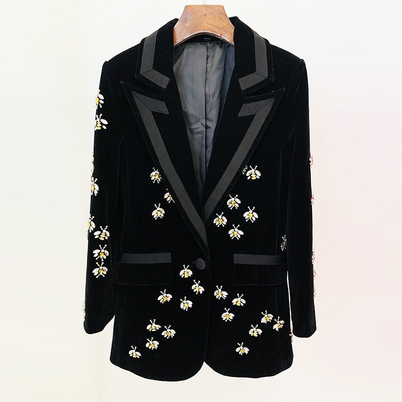 Emeblished Velvet Blazer Black