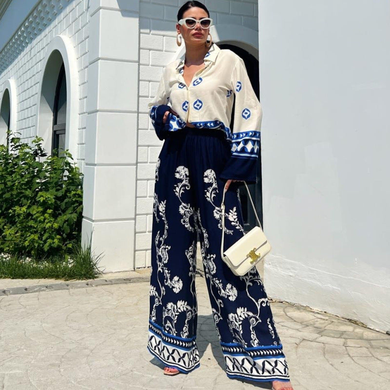Printed Wide Leg Two Piece Set