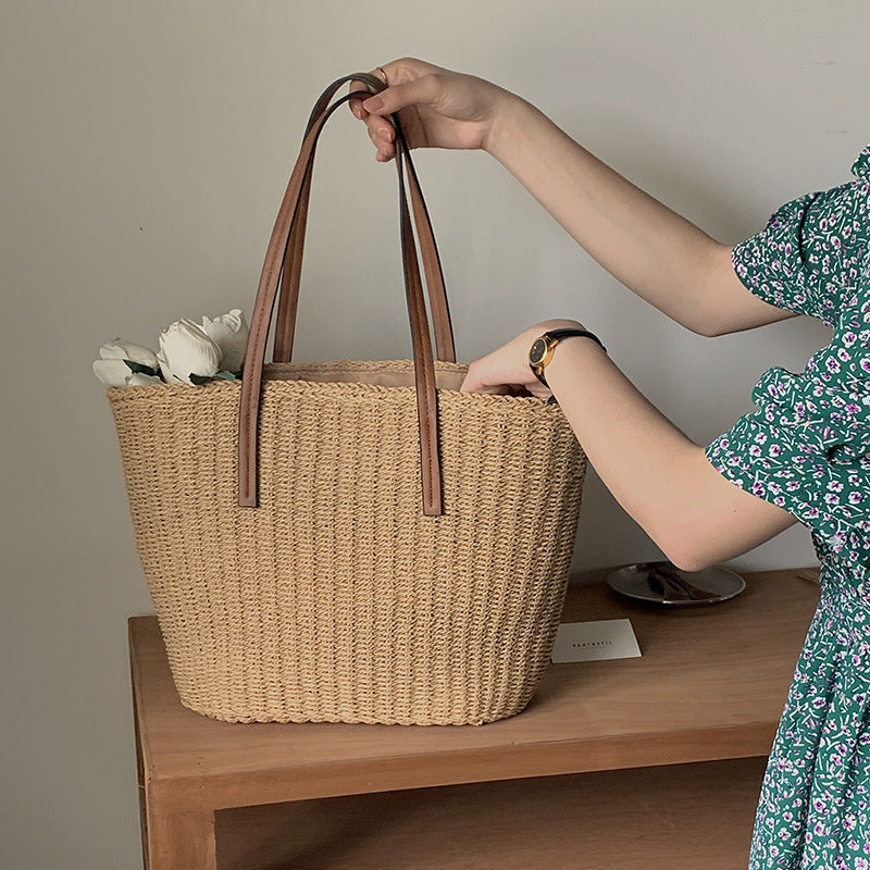 Simple Straw Bag Versatile Shoulder Bag Natural Fibers One Size Belt Shoulder