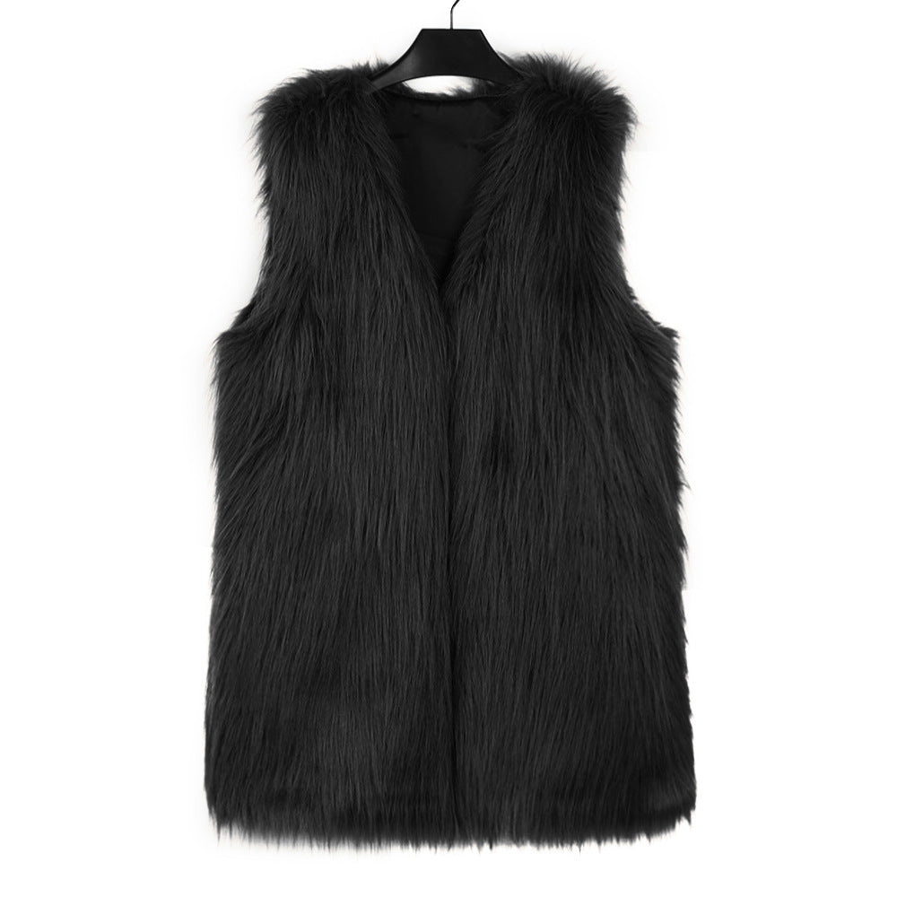 Faux Fur Vest Top Black