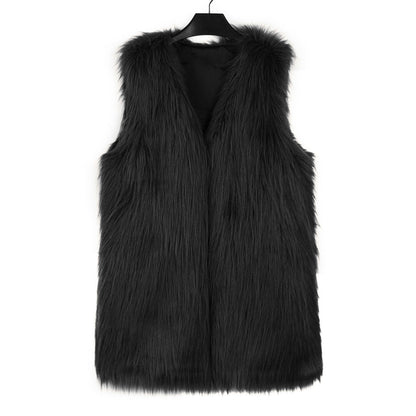 Faux Fur Vest Top Black