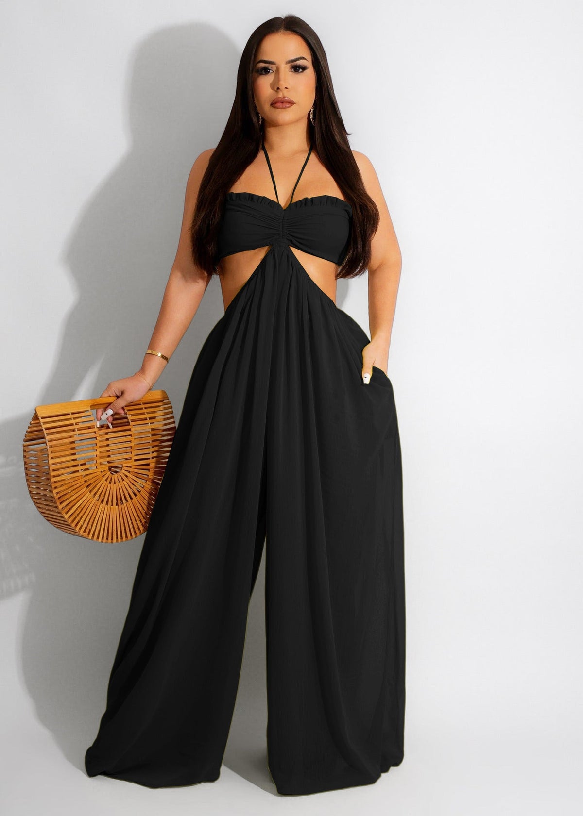 Cutout Waist Wide Leg Jumpsuit Black