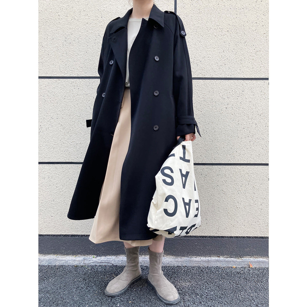 Draping Loose Trench Coat Black