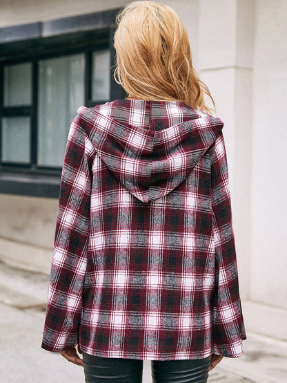Checked Plaid Hooded Shirt Jacket