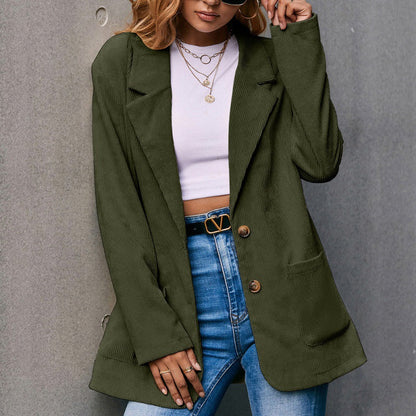 Corduroy Single-Breasted Blazer Blackish Green