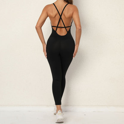 Open Back Solid Jumpsuit Black