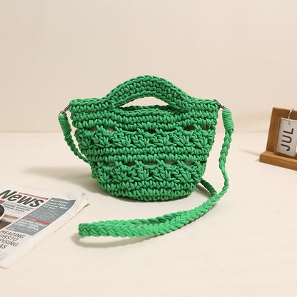 Crossbody Rope Cotton Thread Woven Bag Crochet One Size Colorful Crossbody Cotton Thread Green Belt Lining
