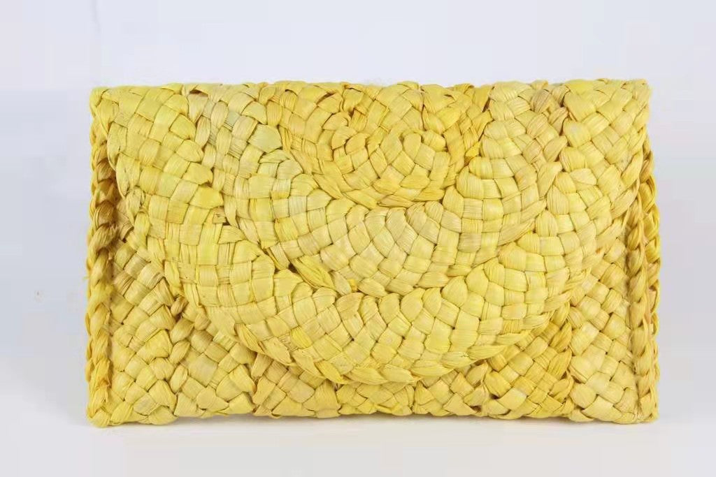 Corn Husk Straw Bag Clutch Bag Handmade Eco Friendly One Size Yellow