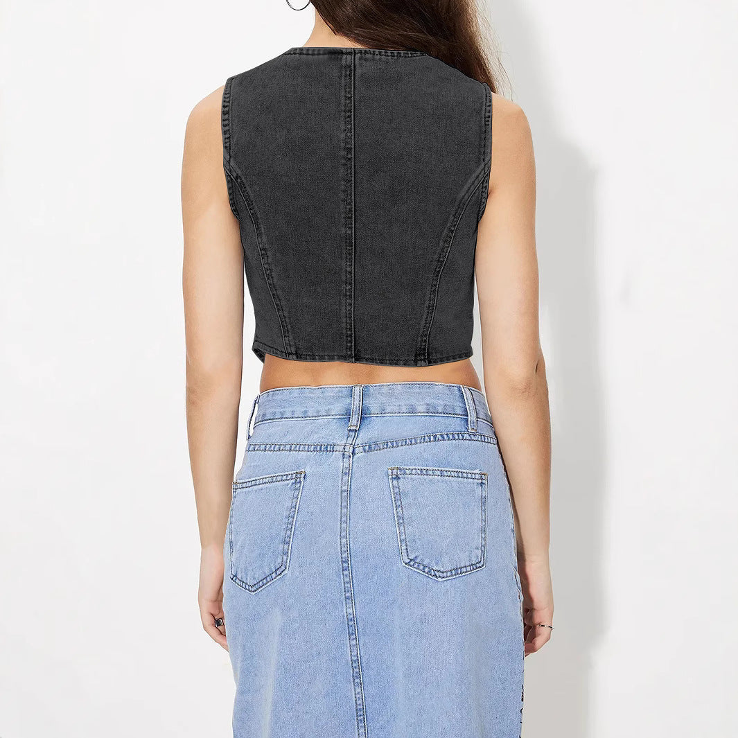Denim V-neck Vest Top