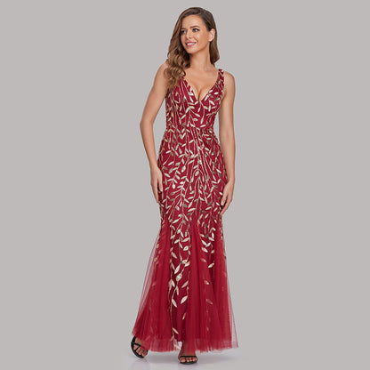 Erin Formal Sleeveless Sequin Evening Dress Red