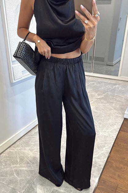 Clidress Satin Halter Top & Pants  Set