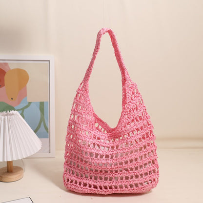 Crochet Handmade Cutout Tote Beach Bag One Size Pink