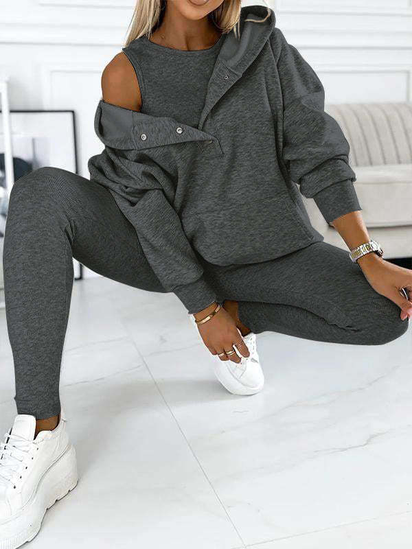 Clidress Solid Vest&Hoodie&Pants 3 Pieces Set(10 Colors)