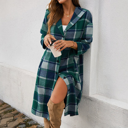 Contrast Color Hooded Coat Green