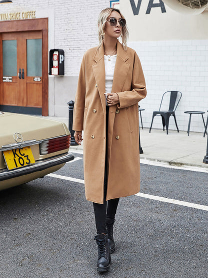 Woolen Lace-up Double Breasted Coat Outerwear