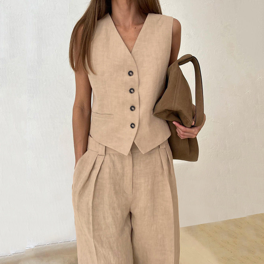 Solid Color Cotton Linen Casual Set