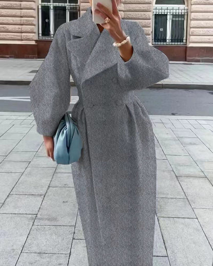 Clidress Vintage Lantern Sleeve Lapel Woolen Coat