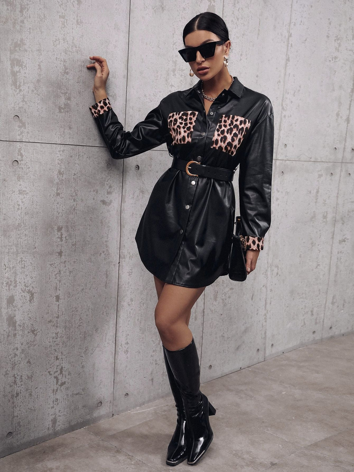 Faux Leather Leopard Trench Coat
