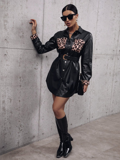 Faux Leather Leopard Trench Coat