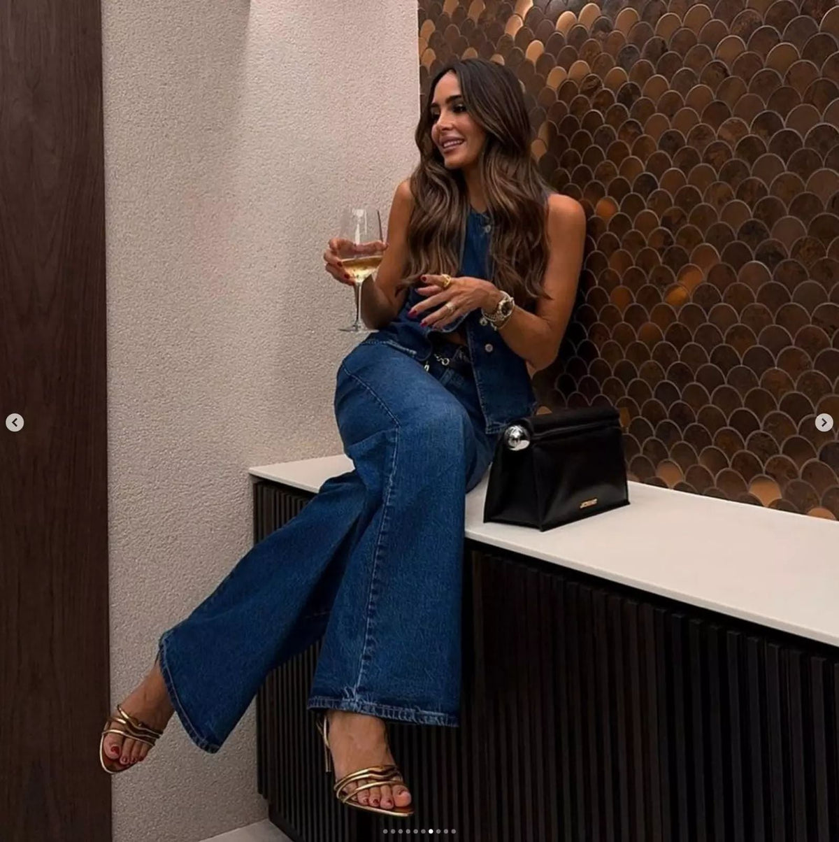 Sleeveless Vest Wide Leg Denim Two Piece Sets Blue Jeans