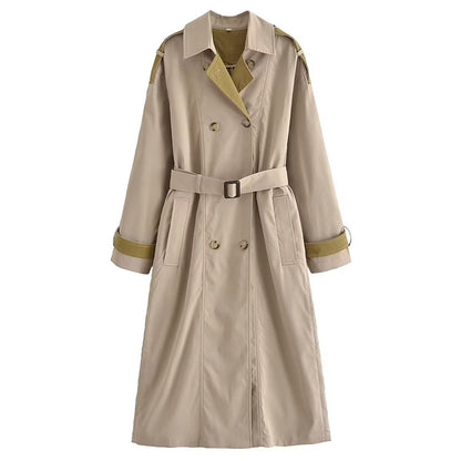 Contrast Color Loose Trench Coat Khaki