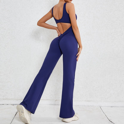 Sexy Open Back Jumpsuit Navy Blue