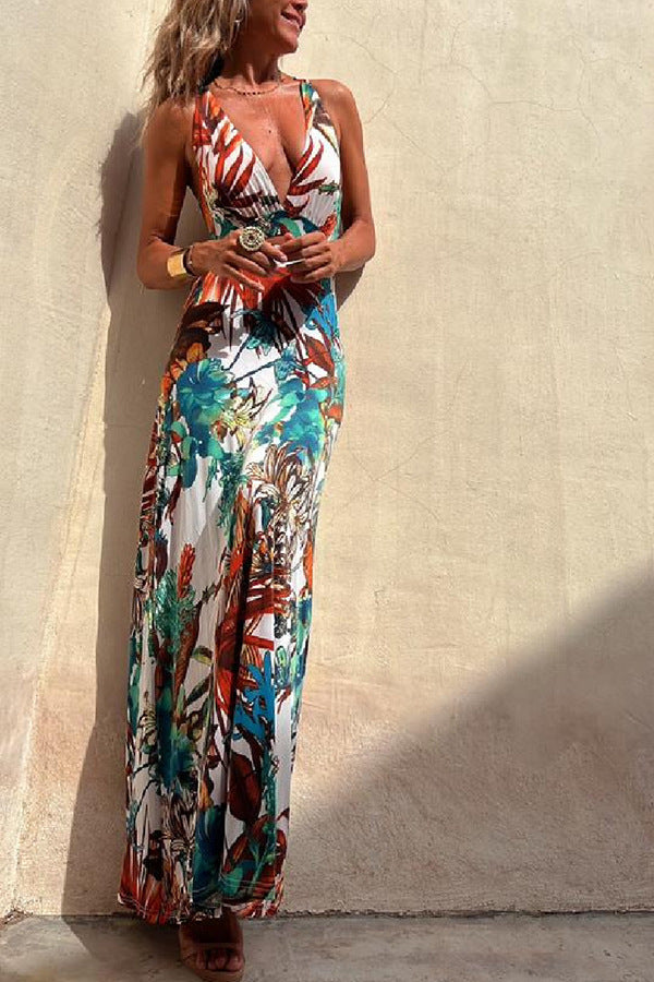 Sexy Printed Vacay Resort Dress White
